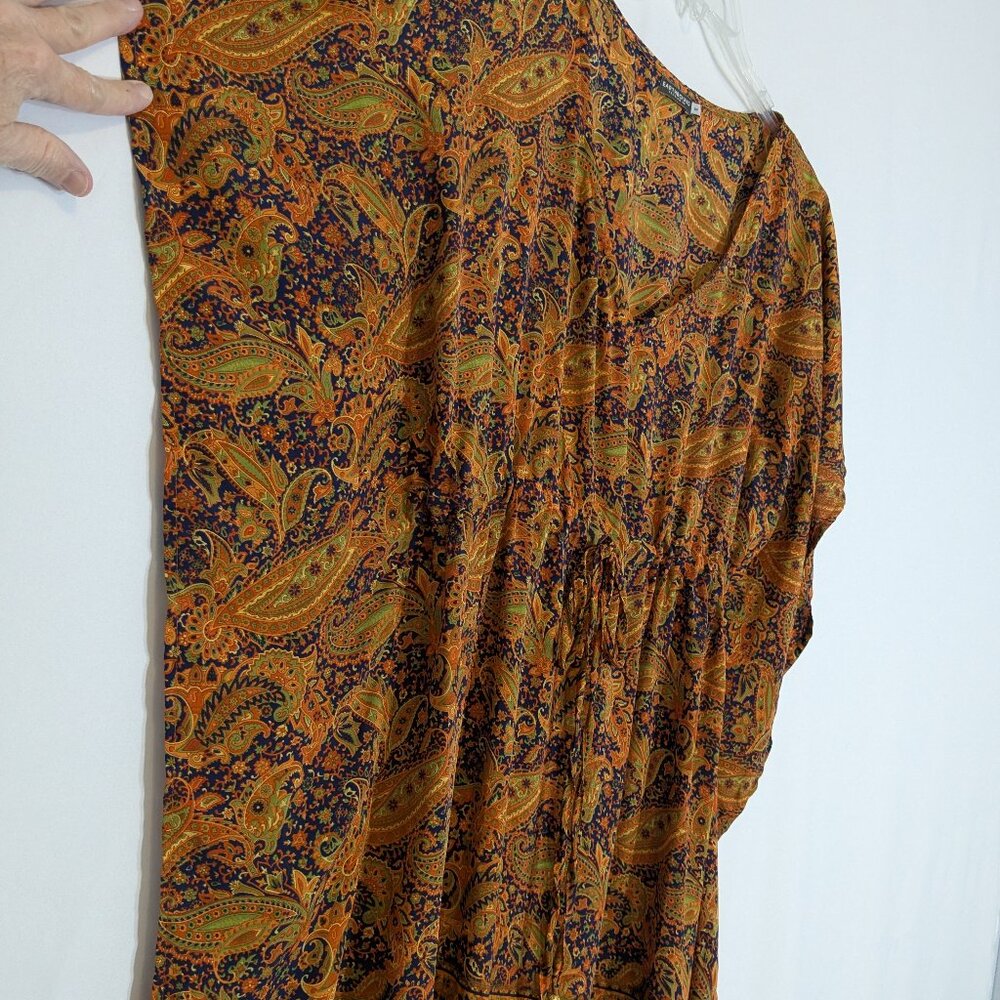 EARTHBOUND TRADING CO Orange & Green Paisley Maxi Kaftan Dress; Size M